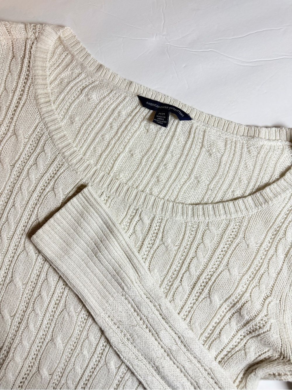American Eagle Cream Cable Knit Sweater Medium Bella Swan Y2K Preppy Fisherman